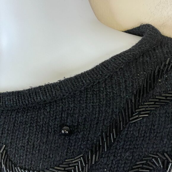 Vintage Angora Silk Sweater Womens 1X Black Old Money Beaded Holiday Party Cozy - Picture 7 of 14